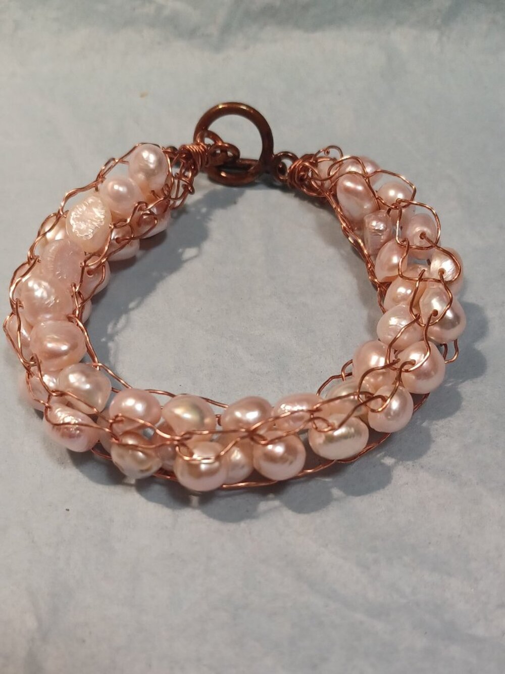 Tubular Copper Wire Mesh Pearl Cuff Bracelet